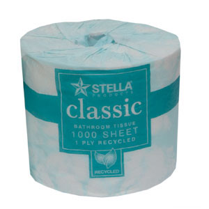 Toilet Paper - Stella 1Ply Recycled 1000sheet Indiv.Wrap 48/Ctn